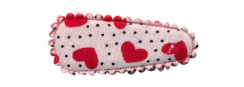 Haarkniphoesje wit met stipjes en rode hartjes 3 cm (ca. 20 stuks) - detail