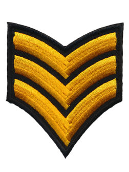 Opstrijkbare applicatie leger/army zwart met 3 geel/gouden strepen (5 stuks)