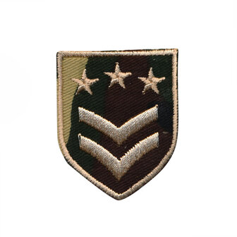 Opstrijkbare applicatie leger/army schild met 2 strepen en 3 sterren (5 stuks)