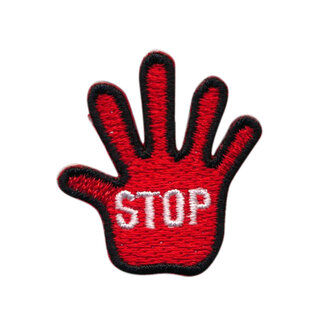 Opstrijkbare applicatie STOP hand rood KLEIN (5 stuks)