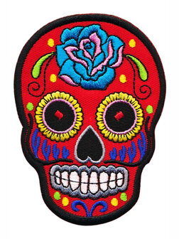 Opstrijkbare applicatie sugar skull rood groot (5 stuks)