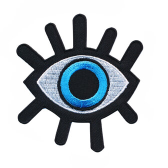 Opstrijkbare applicatie oog zwart-wit-blauw (5 stuks)