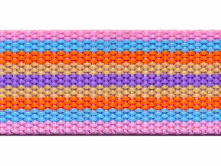 Tassenband 30 mm streep roze/blauw/oranje/zand/lila (ca. 5 m)