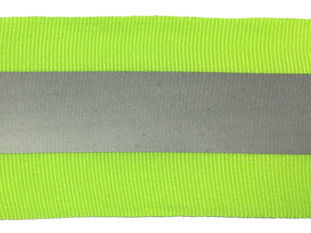 Fluoriserend geel/groene grosgrainband met reflectiestreep 50 mm (ca. 10 meter)