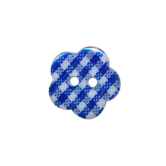 Bloemknoop geruit kobalt blauw/wit 15 mm (ca. 50 stuks)