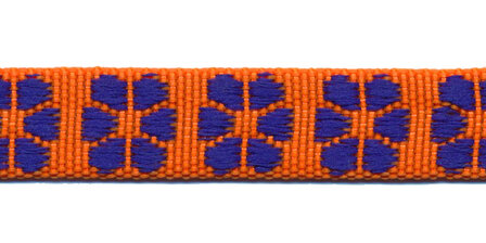 TUNNELband 15 mm bloem oranje/kobalt blauw (ca. 5 m)