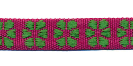 TUNNELband 15 mm bloem fuchsia/groen (ca. 5 m)