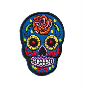 Opstrijkbare applicatie sugar skull blauw (5 stuks)