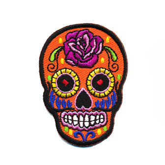 Opstrijkbare applicatie sugar skull oranje (5 stuks)