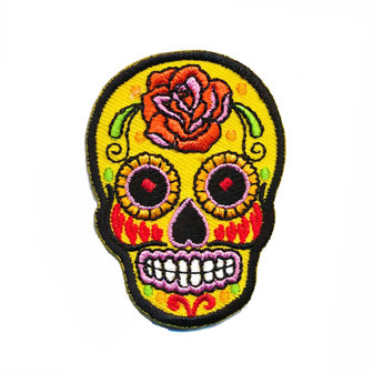 Opstrijkbare applicatie sugar skull geel (5 stuks)