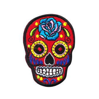 Opstrijkbare applicatie sugar skull rood (5 stuks)