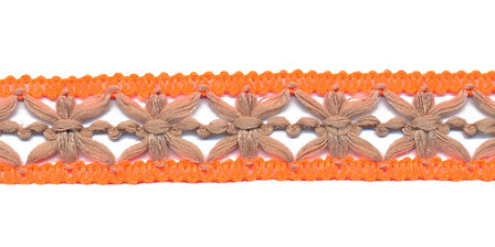 Gebreid sierband zand met NEON oranje ca. 15 mm (ca. 10 m)