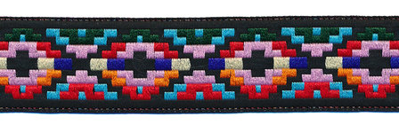 Sierband Inca stijl zwart-roze-rood-blauw 25 mm (ca. 22 m) - overzicht