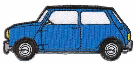 Opstrijkbare applicatie auto &#039;Mini&#039; blauw met witte koplampen (5 stuks)