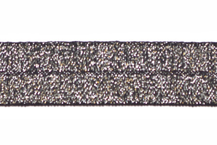 Zilver op zwart #004 elastisch biaisband 20 mm (ca. 25 m)