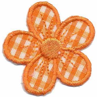 Applicatie geruite bloem oranje 40 mm (10 stuks)