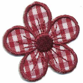 Applicatie geruite bloem bordeaux 40 mm (10 stuks)