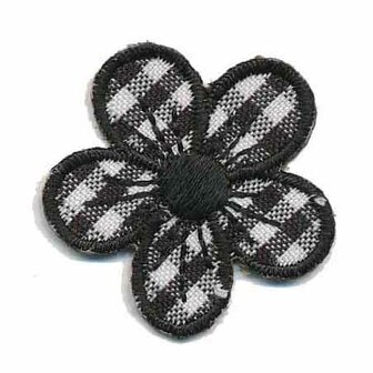 Applicatie geruite bloem zwart 30 mm (10 stuks)
