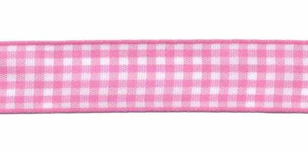Ruit band roze-wit 15 mm (ca. 45 m)