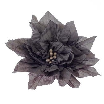 Bloem XL stof met 'hart' grijs ca. 9 cm (5 stuks)