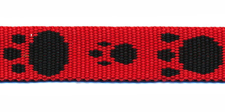 Tassenband 15 mm pootje rood/zwart (ca. 5 m)