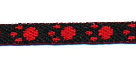 Tassenband 10 mm pootje rood/zwart (ca. 5 m) - andere zijde