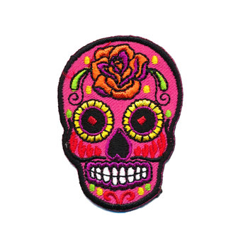 Opstrijkbare applicatie sugar skull fuchsia (5 stuks)