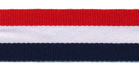 Rood-wit-donkerblauw grosgrain/ribsband 25 mm (ca. 45 m)