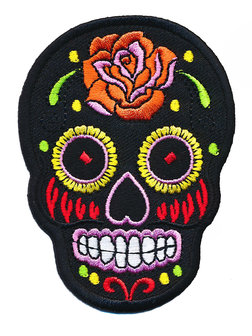 Opstrijkbare applicatie sugar skull zwart groot (5 stuks)