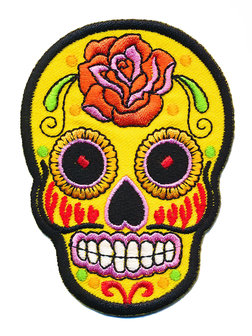 Opstrijkbare applicatie sugar skull geel groot (5 stuks)