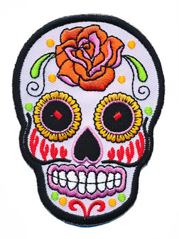 Opstrijkbare applicatie sugar skull wit groot (5 stuks)