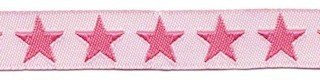 Roze sierband met witte sterren 2-zijdig 12 mm (ca. 22 m)