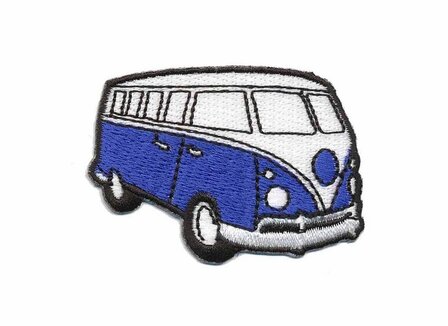 Opstrijkbare applicatie &#039;VW bus&#039; blauw klein (5 stuks)