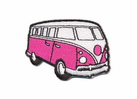 Opstrijkbare applicatie &#039;VW bus&#039; fuchsia klein (5 stuks)