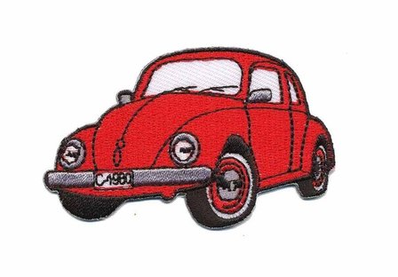 Opstrijkbare applicatie auto &#039;VW Kever&#039; rood klein (5 stuks)