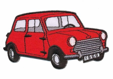 Opstrijkbare applicatie auto &#039;Mini&#039; rood (5 stuks)