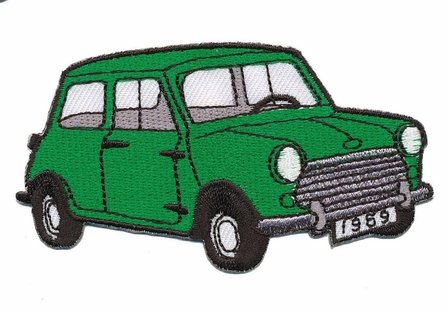 Opstrijkbare applicatie auto &#039;Mini&#039; groen (5 stuks)