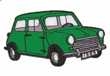 Opstrijkbare applicatie auto &#039;Mini&#039; groen (1 stuk)