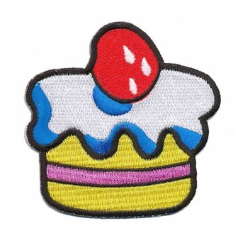Opstrijkbare applicatie cupcake geel-roze (1 stuk)