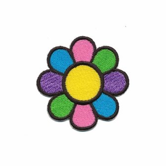 Opstrijkbare applicatie gekleurde bloem KLEIN (5 stuks)