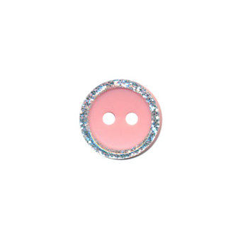Knoop met glitter rand licht roze 11 mm (ca. 100 stuks)