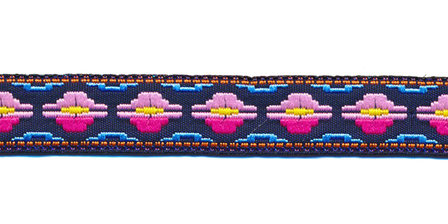 Sierband fantasy patroon blauw-roze-fuchsia-geel-oranje 12 mm (ca. 22 m)