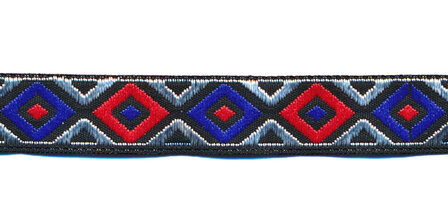 Sierband wieber rood-zilver-blauw-zwart 12 mm (ca. 22 m)