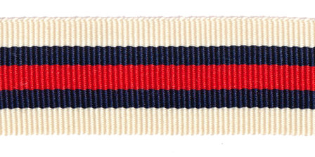 Creme-donkerblauw-rood-donkerblauw-creme grosgrainband 25 mm (ca. 45 m)