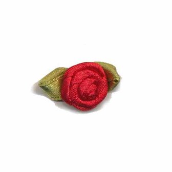 Roosje satijn rood op blad 15 x 25 mm (ca. 25 stuks)