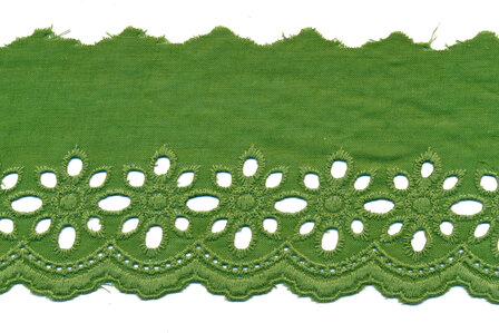 Broderie olijf groen KATOEN 75 mm (ca. 13,5 m)