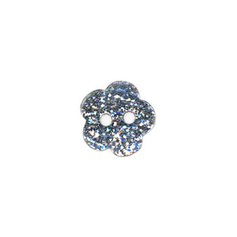 Bloemvormige knoop zilver glitter 11 mm (ca. 25 stuks)