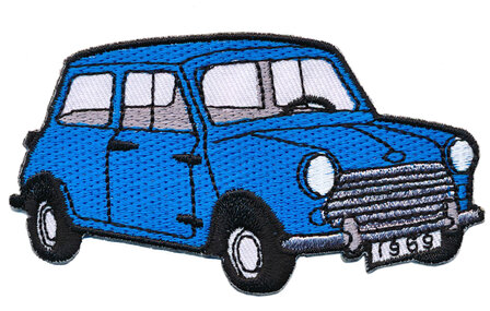 Opstrijkbare applicatie auto &#039;Mini&#039; blauw (5 stuks)