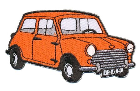 Opstrijkbare applicatie auto &#039;Mini&#039; oranje (5 stuks)