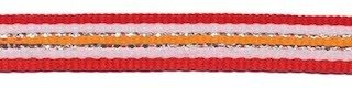 Rood-wit-zilver-oranje streep grosgrain/ribsband 10 mm (ca. 45 m)